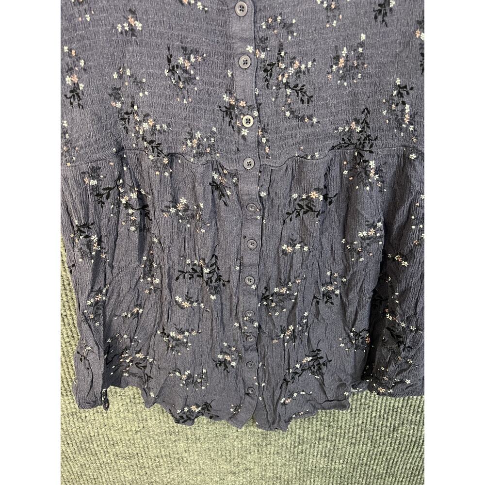 Torrid Blouse Womens Plus 3X Purple Floral Crinkle Smocked Bohemian Short Sleeve - Picture 4 of 11